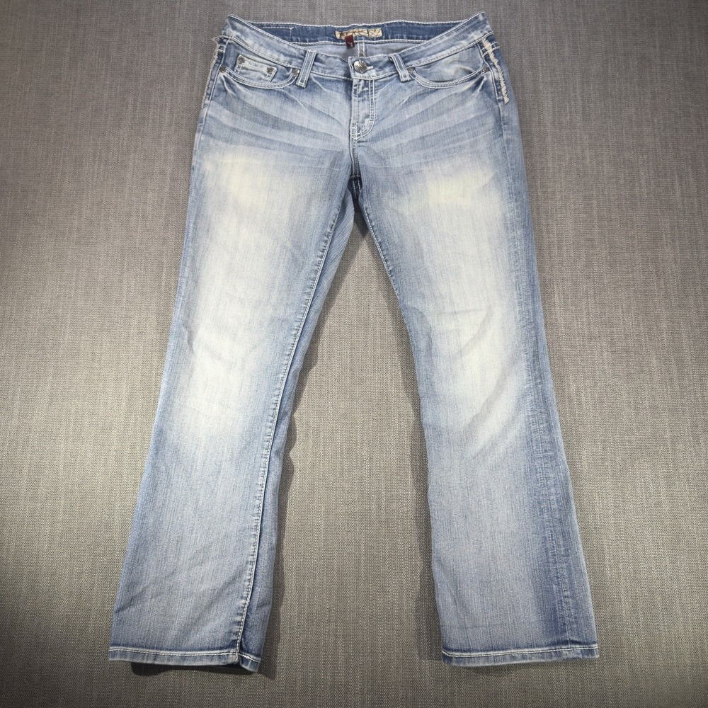 BKE Jeans Womens 29 Blue Light Wash Straight Distressed Embroidered Denim 29x29